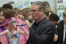 Keir Starmer says he went to see Taylor Swift in concert and his favourite song is 'Change'. Credit: ODN/ Inset: Taylor Swift performs at Wembley Stadium on June 21, 2024 Picture: Gareth Cattermole/Getty Images