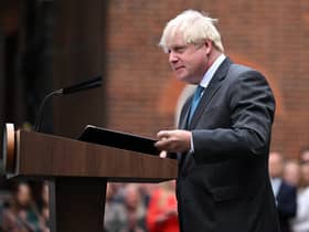 British Prime Minister Boris Johnson delivers a farewell address before his official resignation at Downing Street