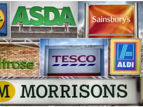BRISTOL, ENGLAND - NOVEMBER 18:  In this composite image, the logos of the UK’s leading supermarkets (Left to right from top row) Lidl, Asda, Sainsbury’s (Middle row left to right) Waitrose, Tesco and Aldi and bottom row Morrisons (Photo by Matt Cardy/Getty Images)