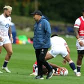 England head coach Eddie Jones looks on during the England captain's run at Pennyhill Park, Bagshot yesterday