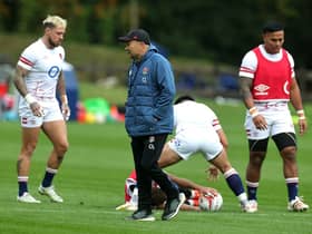 England head coach Eddie Jones looks on during the England captain's run at Pennyhill Park, Bagshot yesterday
