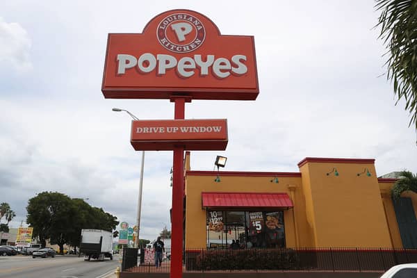 A Popeyes restaurant is seen on February 21, 2017 in Miami, Florida. 