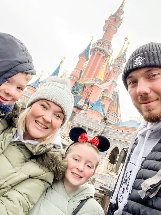 Natasha Burt, husband Daniel and children Lilly and Parker in Disneyland