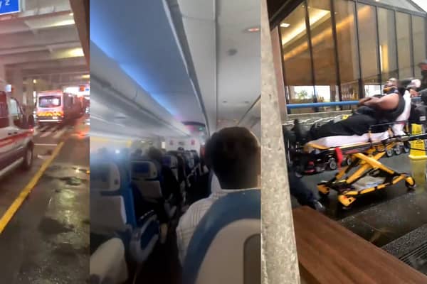 A video filmed shortly after landing shows the cabin in disarray, with debris strewn across the aisle and passengers wearing oxygen masks. 