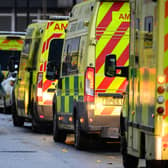 A queue of ambulances are seen outside the Royal London Hospital emergency department on November 24, 2022. That week, nearly three in 10 ambulances were queuing outside hospitals in England. 