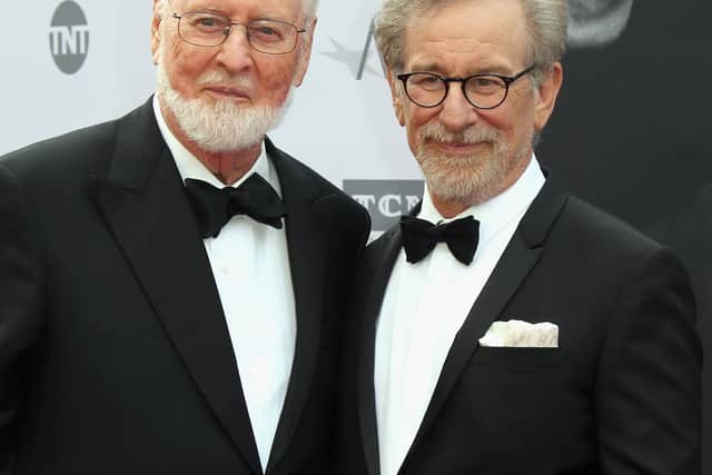Honoree John Williams and director Steven Spielberg arrive at the American Film Institute’s 44th Life Achievement Award Gala Tribute to John Williams at Dolby Theatre on June 9, 2016 (Credit: Getty Images)