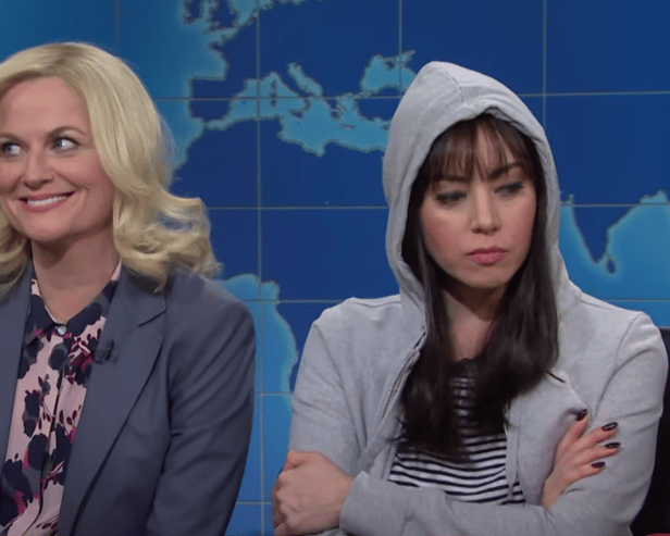 Fans of Parks and Recreation were treated to an impromptu reunion as Amy Poehler joined former castmate Aubrey Plaza during this weekend’s Saturday Night Live (Credit: NBCUniversal)