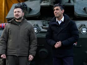 Prime Minister Rishi Sunak and Ukrainian President Volodymyr Zelensky visit a a military facility