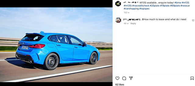 The car pictured on the scammers’ Instagram account had appeared on at least 25 other websites