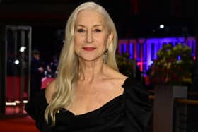 British actress Helen Mirren delivered a speech on stage during a vigil in Trafalgar Square, central London