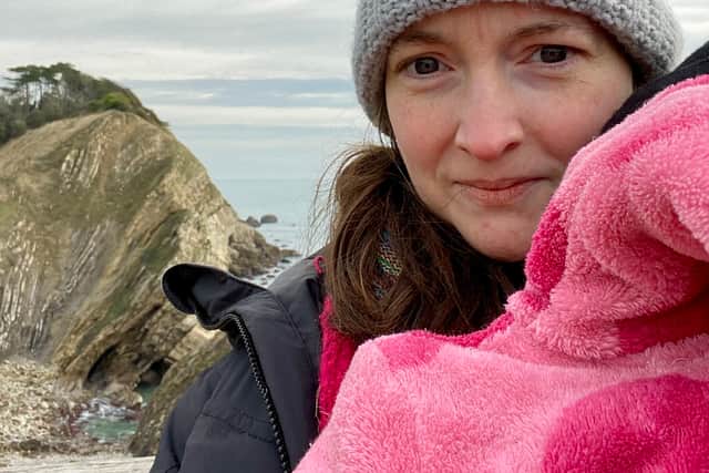 Katy Hunter is pictured.  She had to quit her £30k-per-year job as an arts programme developer to stay at home with her two children. 
