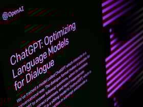 The welcome screen for the OpenAI “ChatGPT” app is displayed on a laptop screen on February 03, 2023 in London, England. 