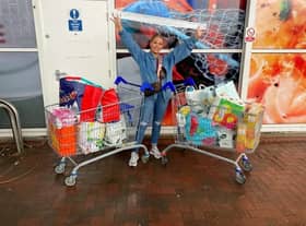 Only Fans star Amber O’Donnel at Tesco after shopping for her food parcel donations - Credit: SWNS