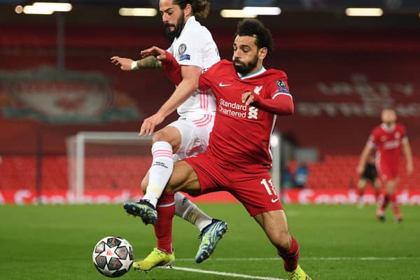 Isco of Real Madrid with Mohamed Salah of Liverpool during the UEFA Champions League Quarter Final in 2021 - Liverpool play Real Madrid in this year's final. (photo: Getty Images)