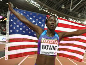 Tori Bowie as World Champion in 100m at 2017 World Athletics Championship