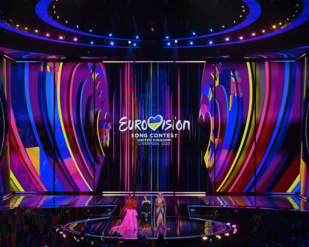 Alesha Dixon, Julia Sanina and English actress Hannah Waddingham present the first semi-final of the 2023 Eurovision Song contest at the M&S Bank Arena in Liverpool.
