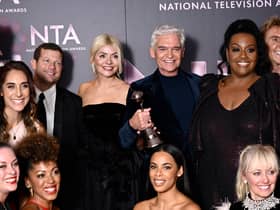 OCTOBER 13:  The team from 'This Morning' including Holly Willoughby, Phillip Schofield and Rochelle Humes, with the Best Daytime award for 'This Morning', in the winners' room at the National Television Awards 2022 at OVO Arena Wembley on October 13, 2022 in London, England. (Photo by Gareth Cattermole/Getty Images)