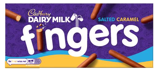 Cadbury Dairy Milk Fingers Salted Caramel combines its iconic crisp biscuit coated in delicious Cadbury Dairy Milk chocolate with caramel flavour and a hint of salt.