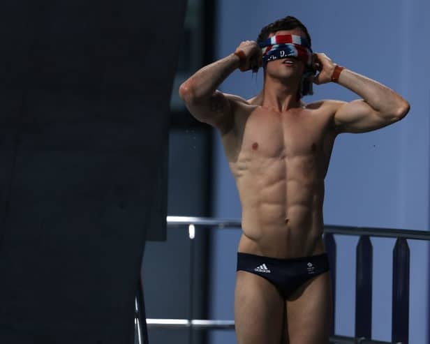 Tom Daley  towels down in the Men's 10m Platform Final on day fifteen of the Tokyo 2020 Olympic Games (Photo: Maddie Meyer/Getty Images)