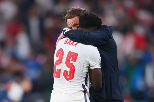 Bukayo Saka is consoled by Gareth Southgate following defeat in the Euro 2020 Championship Final (Photo: Getty Images)
