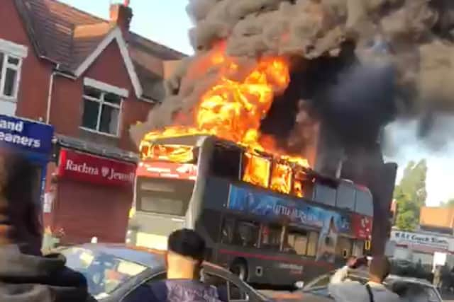 Watch the moment a National Express bus burst into flames following an arson attack