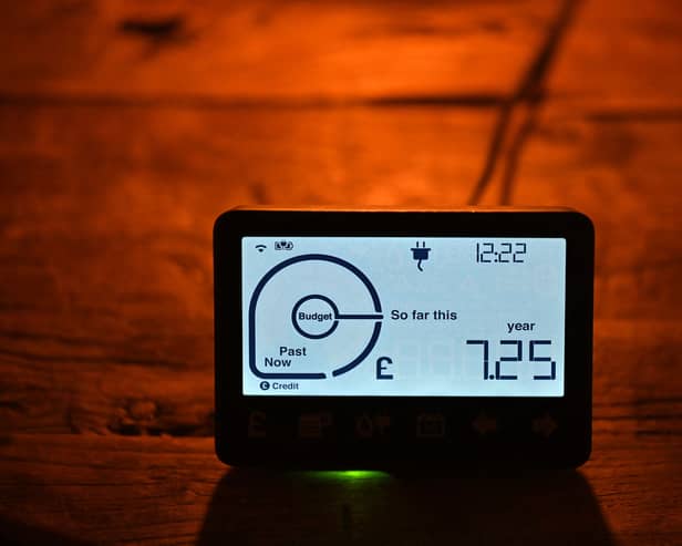 A smart meter displaying electricity usage is seen in a domestic property in south London.  Photo for illustrative purposes.