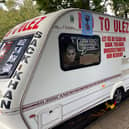 This caravan covered in ULEZ protest slogans was chained outside Sadiq Khan’s house in Tooting, London.