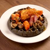 Black pudding and bacon batter, hash browns, tomatoes, mushrooms, with bacon and orange marmalade drizzle. Hampton by Hilton is trailaling limited edition British Breakfast Waffle Trio as part of its free hot breakfast included in every stay