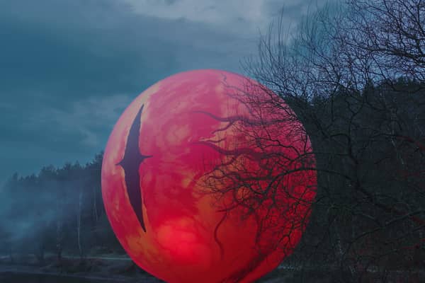 The giant orange 'eye' has appeared is the latest Alton Towers promo for a new ride launch.
