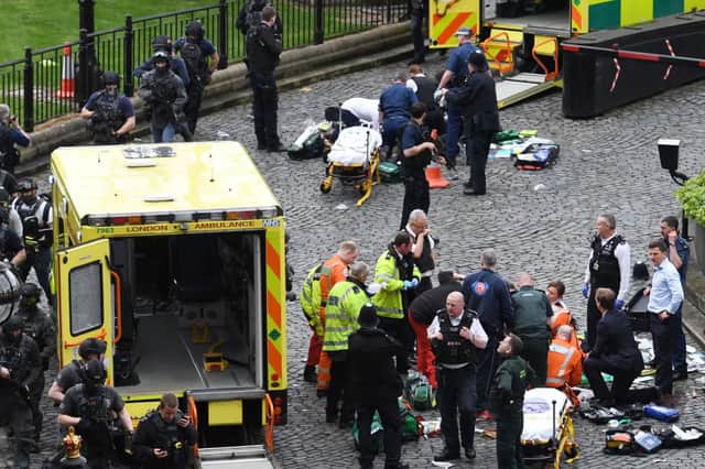 The scene at the Palace of Westminster after the attack in March 2017, which lasted 82 seconds.
Photograph: Stefan Rousseau/PA