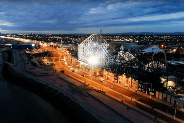 Blackpool Pleasure Beach in the evening.