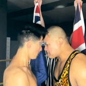 Star actor Derek Siow wrestling with professional wrestler Rishi Ghosh in rehearsal performance