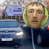 Richard Frost, 42, was filmed on dashcam weaving in and out of traffic at high speed in a black BMW 7 Series.