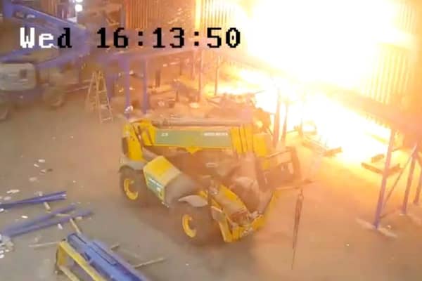 CCTV captures the electrical explosion at New Earth Solutions, a waste company that has been fined over £200,000 after a worker suffered burns to his body and face.  