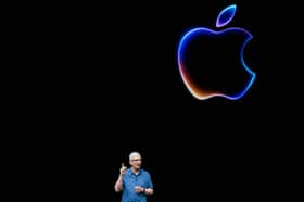 Apple CEO Tim Cook on stage during WWDC24. Photo: Nic Coury / AFP via Getty Images