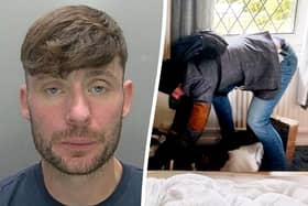 Kevin Wall (L) is pictured (R) by the heavily pregnant woman, in her home.  