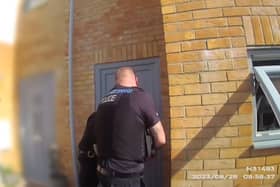 The police have released video footage of a terrifying moment they attended an address in Carr Court, Davenport Close, shortly before August 28 last year and they were faced with a scary situation involving a firearm. Credit: Hampshire and Isle of Wight Constabulary 