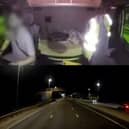 Dashcam footage from a lorry shows Ayodeji Odukoya driving down the wrong side of a dual carriageway.