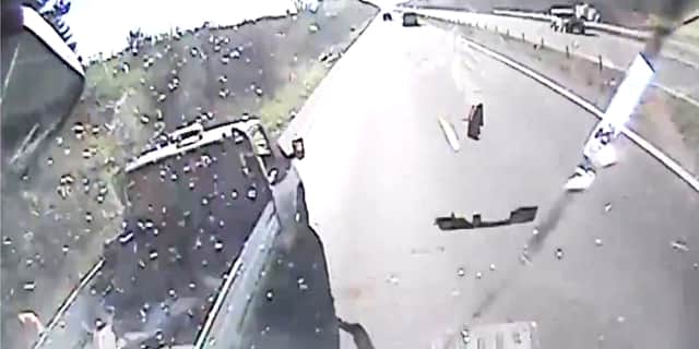 The collision between the HGV and two stationary vehicles which killed Tony Skerratt.