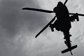 A fearsome Apache gunship was filmed on a low pass over Grindleford.