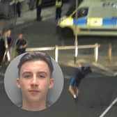 Cole Stewart, 18, who was caught on CCTV “celebrating” after throwing bricks at police officers has been convicted.