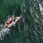 Gerrard Gosens, 54, trains in preparation for his channel crossing swim alongside guide swimmer.