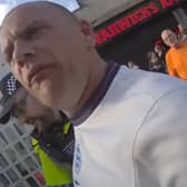 Roger Haywood was arrested after attacking police officers and spouting abuse during a protest in Blackpool.