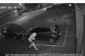 Ian Shakespeare was spotted on neighbouring CCTV cameras trying to force his way through a gate to break in to a business