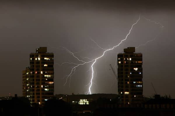 Lightning lit up London's skyline over the weekend