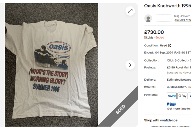 One Oasis shirt that is "unofficial" went for £730 on eBay, owing to the renewed interest in the band and the cultural impact the Knebworth 1996 shows had.