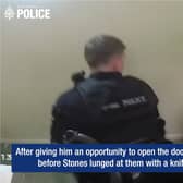 Thug lunges at police with knife during arrest attempt.