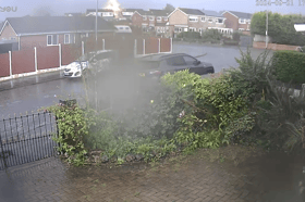 The moment lightning strikes the roof of a pensioner's house in Stoke-on-Trent.