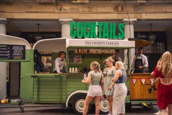 Brothers Dan and Jon set up their own bar, The Thirsty Farrier, inside a renovated horse box.