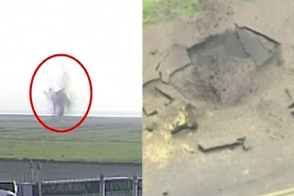 WW2 bomb explodes on airport taxiway.
